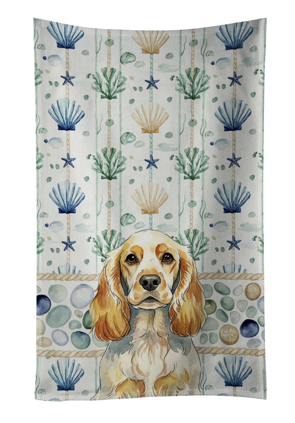 Lemon Roan English Cocker Spaniel Coastal Sea Glass Kitchen Towel Velour Plush Front and Cotton Loop Back Machine Washable