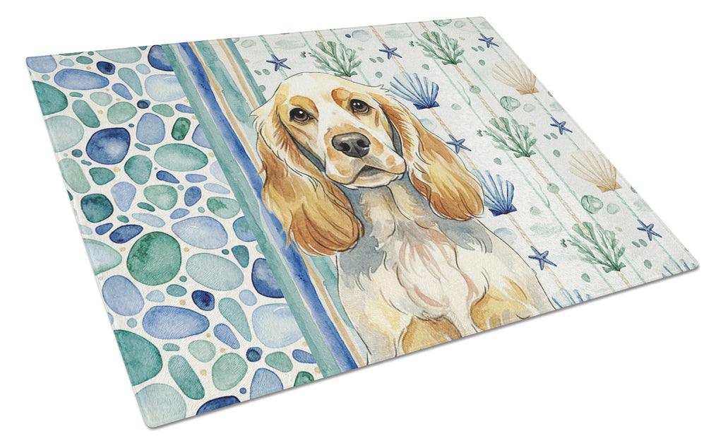 Lemon Roan English Cocker Spaniel Coastal Sea Glass Cutting Board Tempered Glass Kitchen Cutting Surface, Heat Resistant Chopping, Non-Slip Feet, Food Prep & Serving