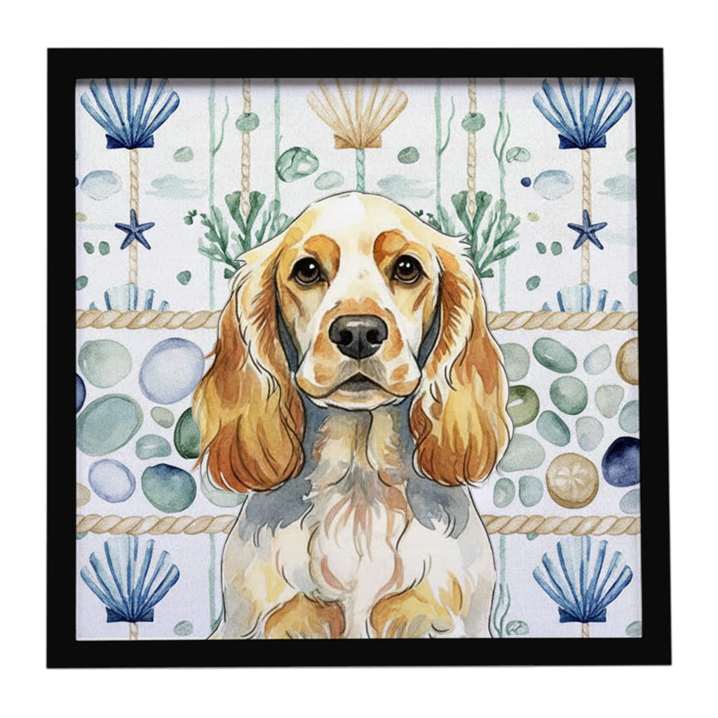 Lemon Roan English Cocker Spaniel Coastal Sea Glass Framed Metal Print Bathroom, Kitchen, Office, Home Decor Wall Art Ready to Hang, Square, 8X8