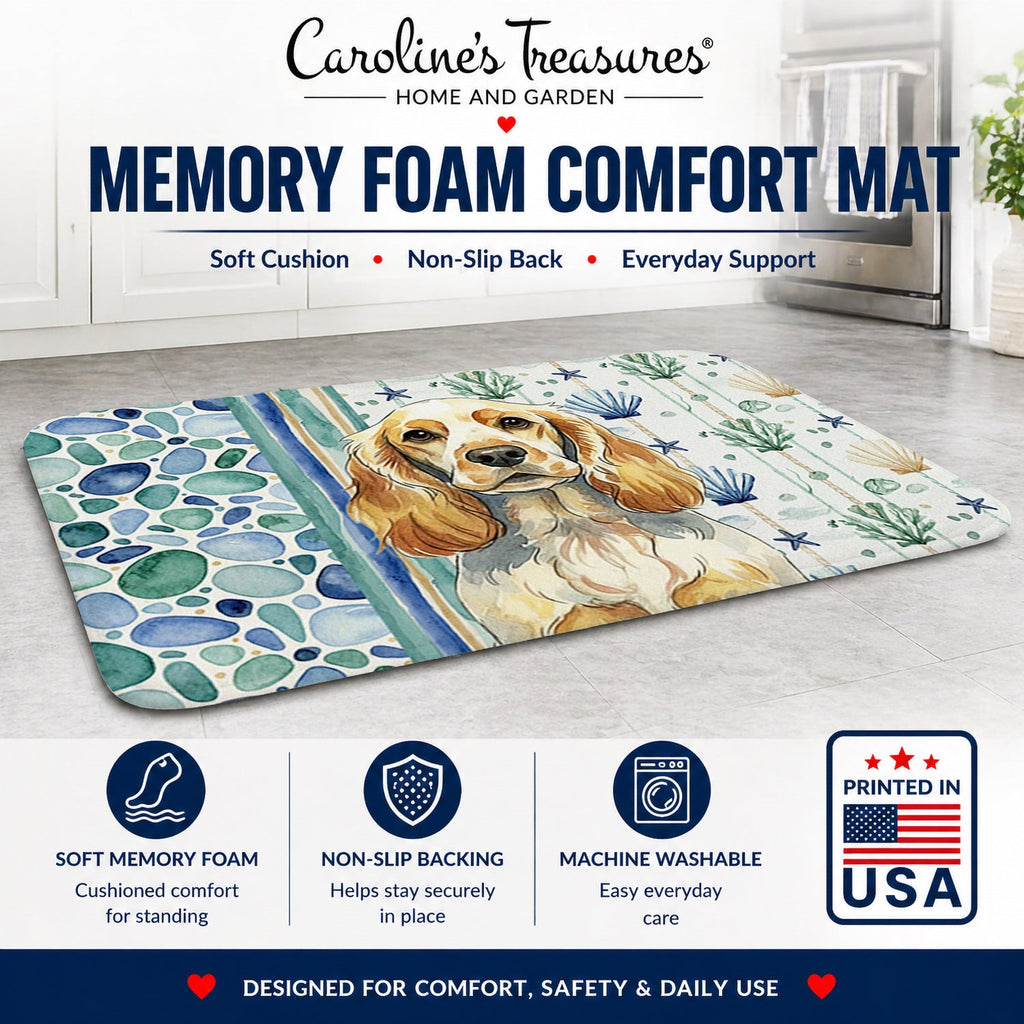 Lemon Roan English Cocker Spaniel Coastal Sea Glass Memory Foam Kitchen Mat Machine Washable Anti-Fatigue Cushion Comfort Bath or Kitchen Rug