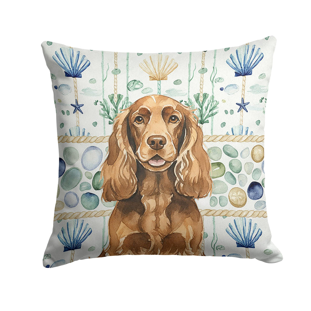 Liver English Cocker Spaniel Coastal Sea Glass Decorative Throw Pillow 14x14 Indoor Outdoor Accent Cushion, Fabric Cover with Insert for Sofa, Bed, Porch & Living Room
