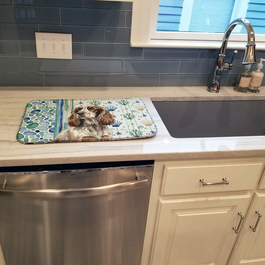 Liver Roan English Cocker Spaniel Coastal Sea Glass Dish Drying Mat Absorbent Dish Drying Mat Pad for Kitchen Counter Dish Drainer Mat for Countertop, 14 x 21", Multicolor