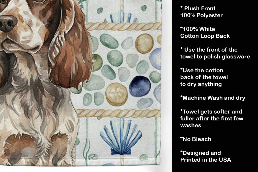 Liver Roan English Cocker Spaniel Coastal Sea Glass Kitchen Towel Velour Plush Front and Cotton Loop Back Machine Washable