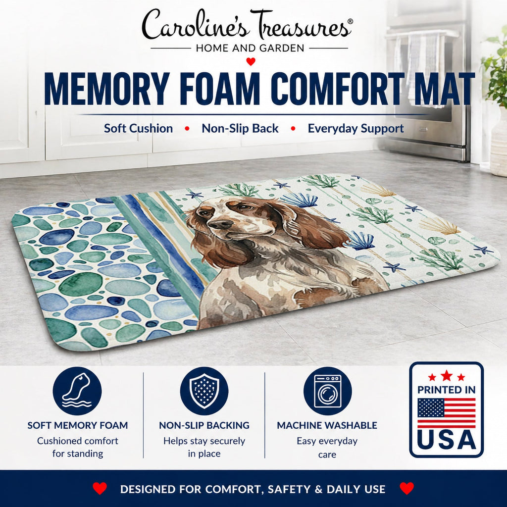 Liver Roan English Cocker Spaniel Coastal Sea Glass Memory Foam Kitchen Mat Machine Washable Anti-Fatigue Cushion Comfort Bath or Kitchen Rug