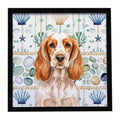 Orange Roan English Cocker Spaniel Coastal Sea Glass Framed Metal Print Bathroom, Kitchen, Office, Home Decor Wall Art Ready to Hang, Square, 8X8