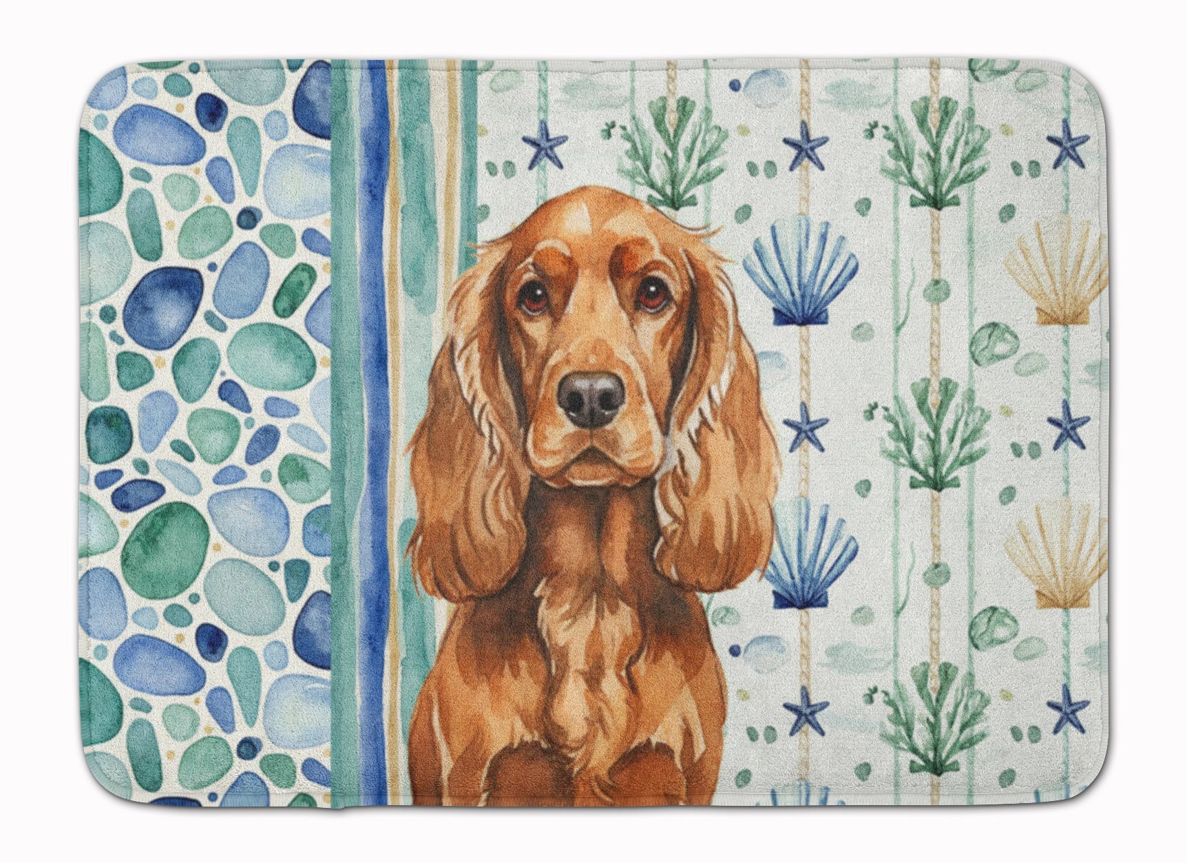 Red English Cocker Spaniel Coastal Sea Glass Memory Foam Kitchen Mat Machine Washable Anti-Fatigue Cushion Comfort Bath or Kitchen Rug