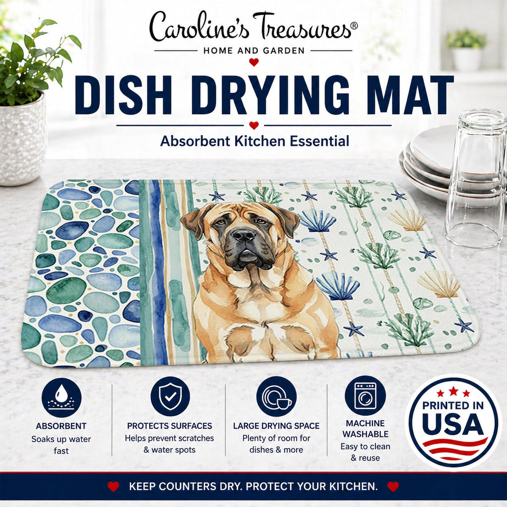 Apricot English Mastiff Coastal Sea Glass Dish Drying Mat Absorbent Dish Drying Mat Pad for Kitchen Counter Dish Drainer Mat for Countertop, 14 x 21", Multicolor