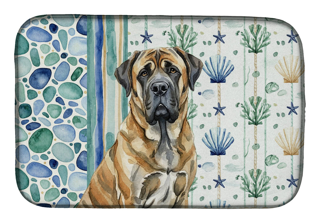 Brindle English Mastiff Coastal Sea Glass Dish Drying Mat Absorbent Dish Drying Mat Pad for Kitchen Counter Dish Drainer Mat for Countertop, 14 x 21", Multicolor