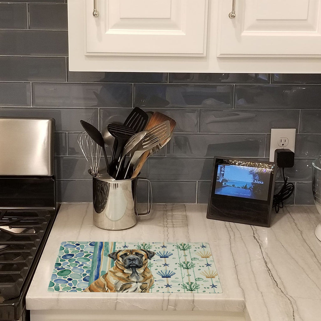 Brindle English Mastiff Coastal Sea Glass Cutting Board Tempered Glass Kitchen Cutting Surface, Heat Resistant Chopping, Non-Slip Feet, Food Prep & Serving