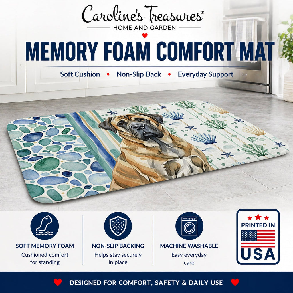 Brindle English Mastiff Coastal Sea Glass Memory Foam Kitchen Mat Machine Washable Anti-Fatigue Cushion Comfort Bath or Kitchen Rug