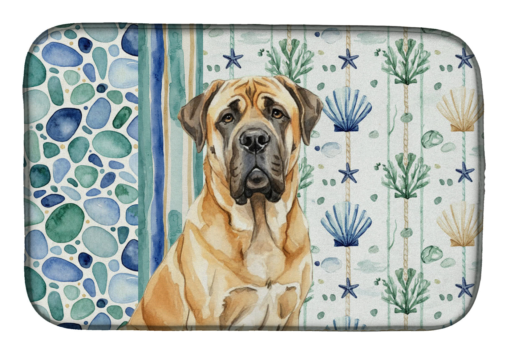 Fawn English Mastiff Coastal Sea Glass Dish Drying Mat Absorbent Dish Drying Mat Pad for Kitchen Counter Dish Drainer Mat for Countertop, 14 x 21", Multicolor