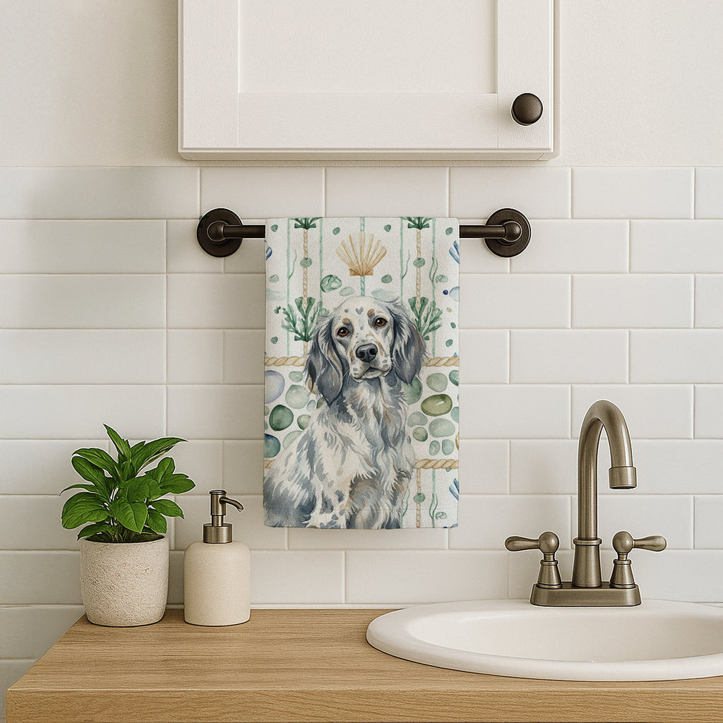 Blue Belton English Setter Coastal Sea Glass Kitchen Towel Velour Plush Front and Cotton Loop Back Machine Washable