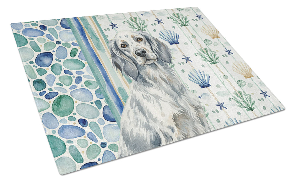 Blue Belton English Setter Coastal Sea Glass Cutting Board Tempered Glass Kitchen Cutting Surface, Heat Resistant Chopping, Non-Slip Feet, Food Prep & Serving