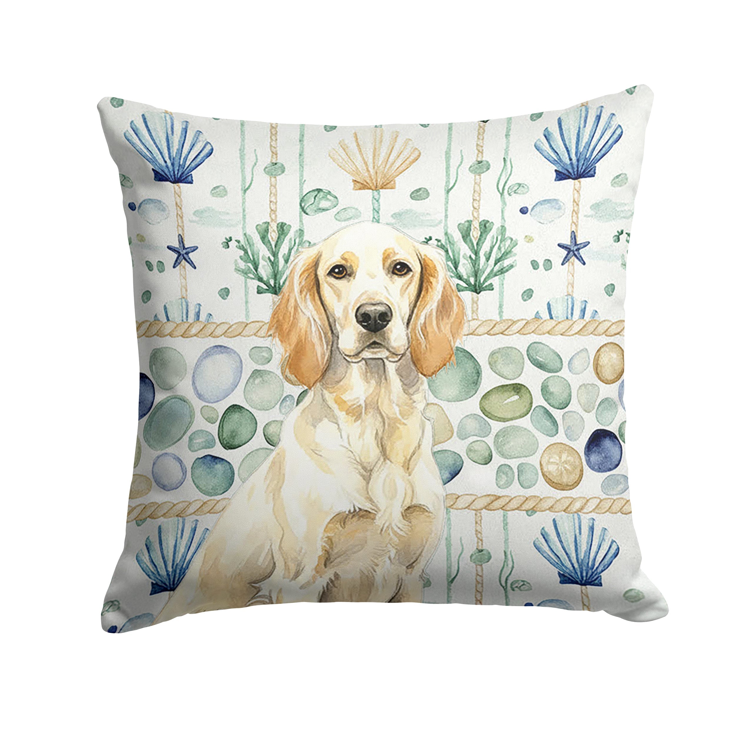 Lemon Belton English Setter Coastal Sea Glass Decorative Throw Pillow 14x14 Indoor Outdoor Accent Cushion, Fabric Cover with Insert for Sofa, Bed, Porch & Living Room