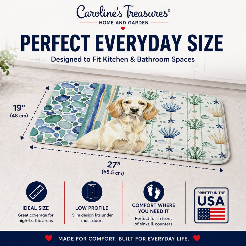 Lemon Belton English Setter Coastal Sea Glass Memory Foam Kitchen Mat Machine Washable Anti-Fatigue Cushion Comfort Bath or Kitchen Rug