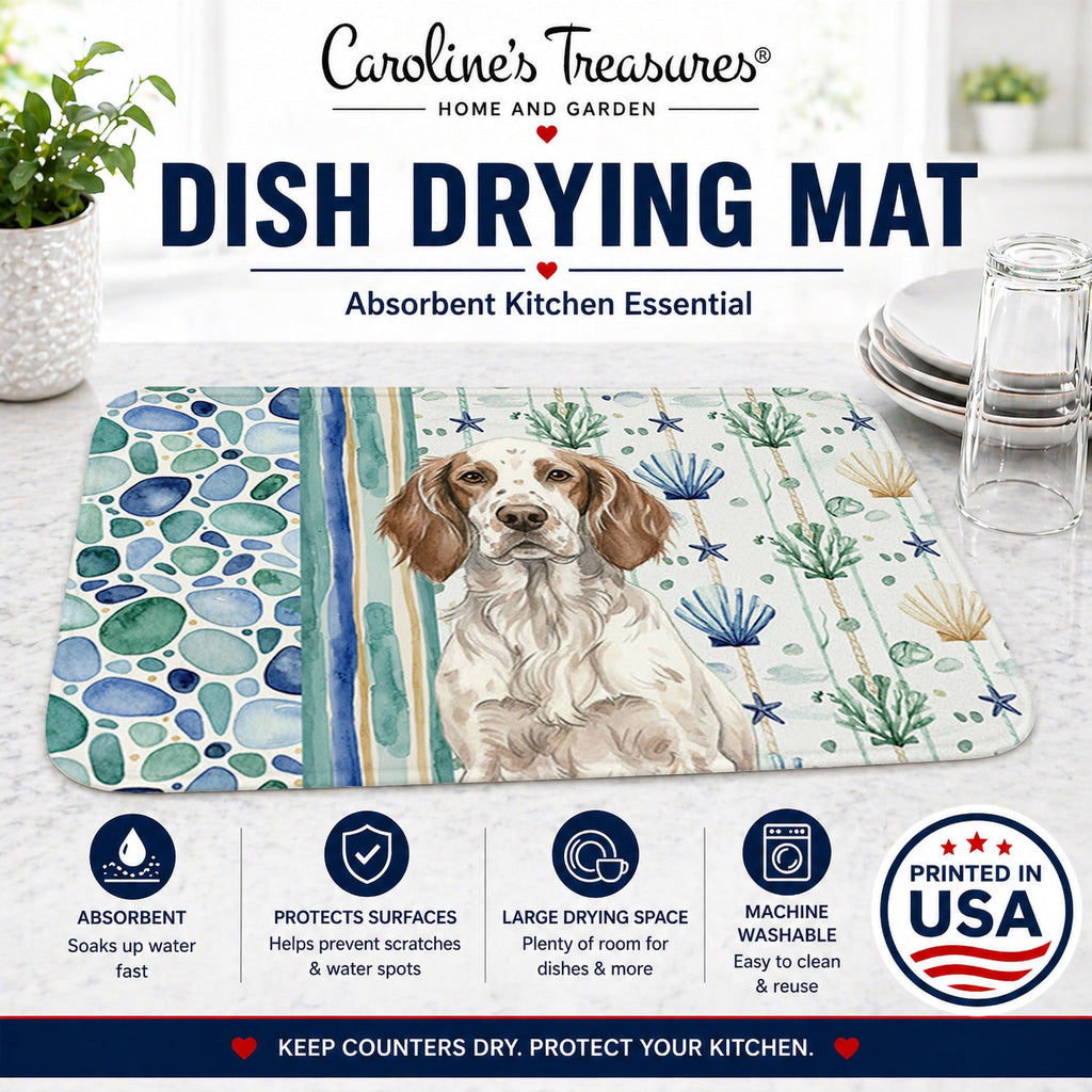Liver Belton English Setter Coastal Sea Glass Dish Drying Mat Absorbent Dish Drying Mat Pad for Kitchen Counter Dish Drainer Mat for Countertop, 14 x 21", Multicolor