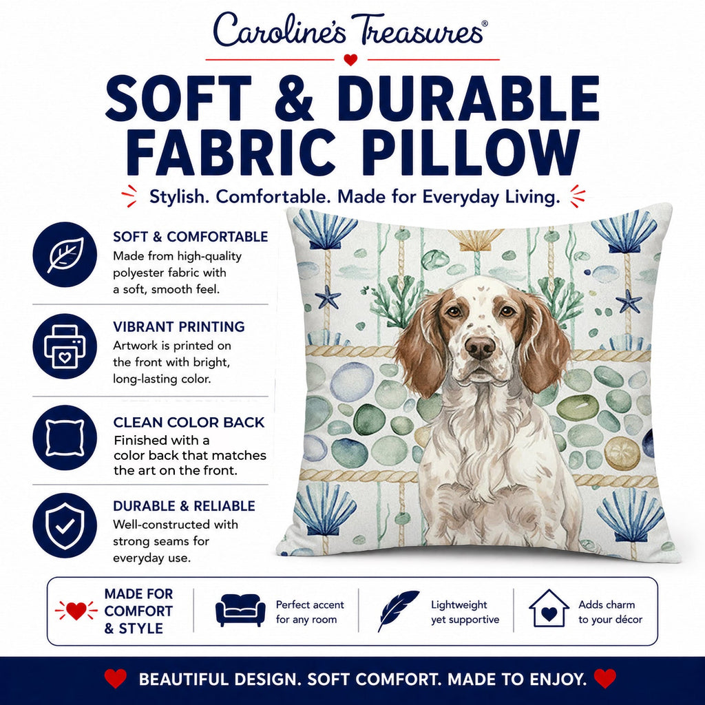 Liver Belton English Setter Coastal Sea Glass Decorative Throw Pillow 14x14 Indoor Outdoor Accent Cushion, Fabric Cover with Insert for Sofa, Bed, Porch & Living Room