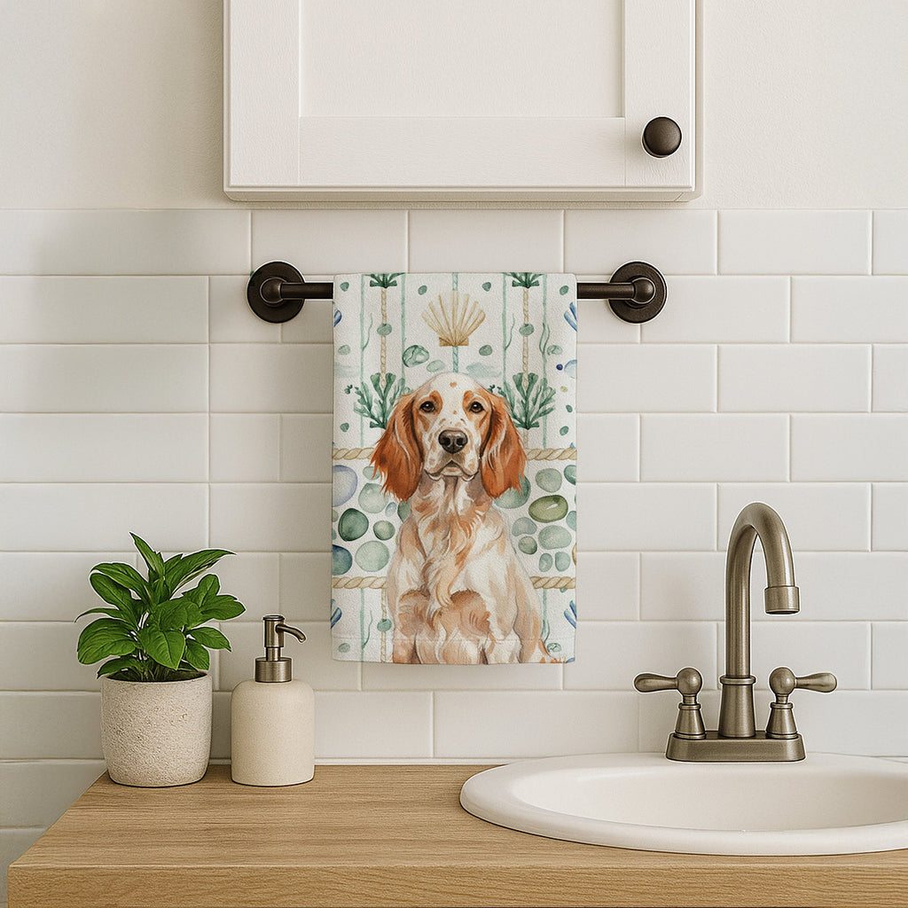 Orange Belton English Setter Coastal Sea Glass Kitchen Towel Velour Plush Front and Cotton Loop Back Machine Washable