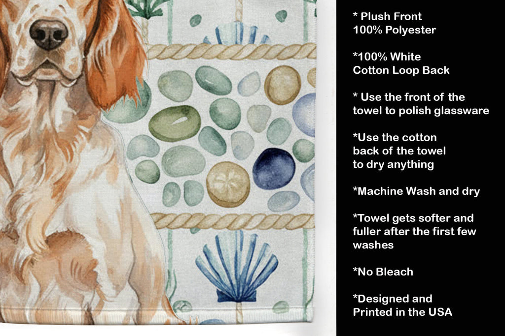 Orange Belton English Setter Coastal Sea Glass Kitchen Towel Velour Plush Front and Cotton Loop Back Machine Washable