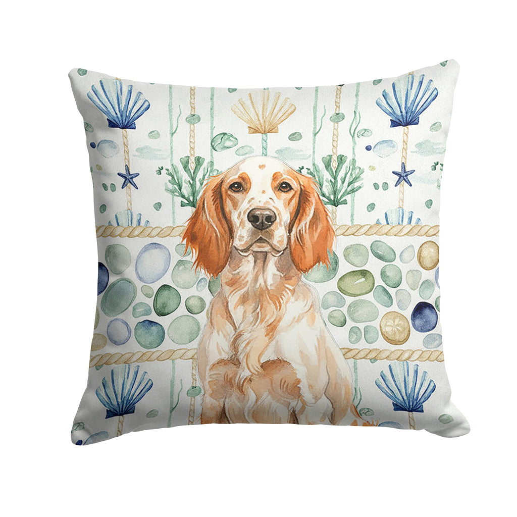 Orange Belton English Setter Coastal Sea Glass Decorative Throw Pillow 18x18 Indoor Outdoor Accent Cushion, Fabric Cover with Insert for Sofa, Bed, Porch & Living Room