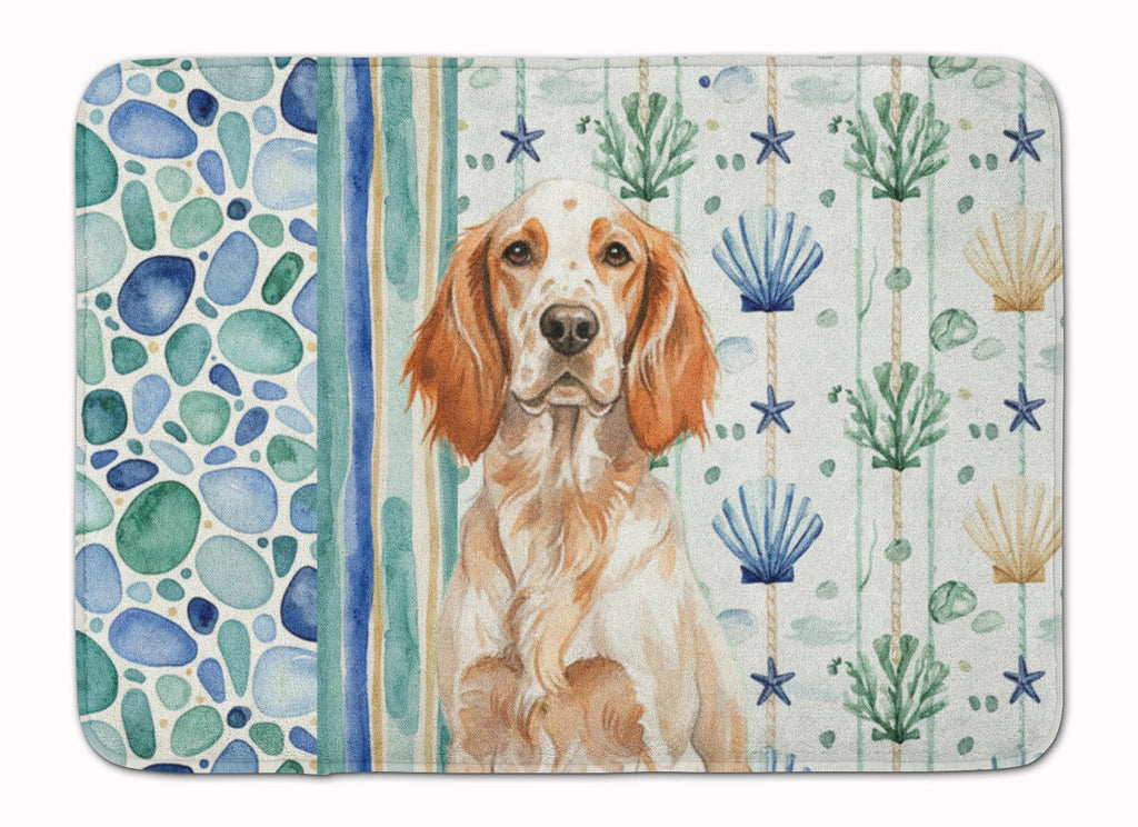 Orange Belton English Setter Coastal Sea Glass Memory Foam Kitchen Mat Machine Washable Anti-Fatigue Cushion Comfort Bath or Kitchen Rug
