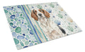 Tricolor English Setter Coastal Sea Glass Cutting Board Tempered Glass Kitchen Cutting Surface, Heat Resistant Chopping, Non-Slip Feet, Food Prep & Serving