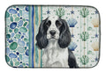 Black and White English Springer Spaniel Coastal Sea Glass Dish Drying Mat Absorbent Dish Drying Mat Pad for Kitchen Counter Dish Drainer Mat for Countertop, 14 x 21", Multicolor