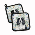 Black and White English Springer Spaniel Coastal Sea Glass Pot Holder Set of 2 Heat Resistant Quilted Hot Pads 7.5 x 7.5 Inch, Insulated Kitchen Trivets for Cooking & Baking