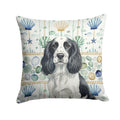 Black and White English Springer Spaniel Coastal Sea Glass Decorative Throw Pillow 14x14 Indoor Outdoor Accent Cushion, Fabric Cover with Insert for Sofa, Bed, Porch & Living Room