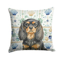 Black and Tan English Toy Spaniel Coastal Sea Glass Decorative Throw Pillow 14x14 Indoor Outdoor Accent Cushion, Fabric Cover with Insert for Sofa, Bed, Porch & Living Room