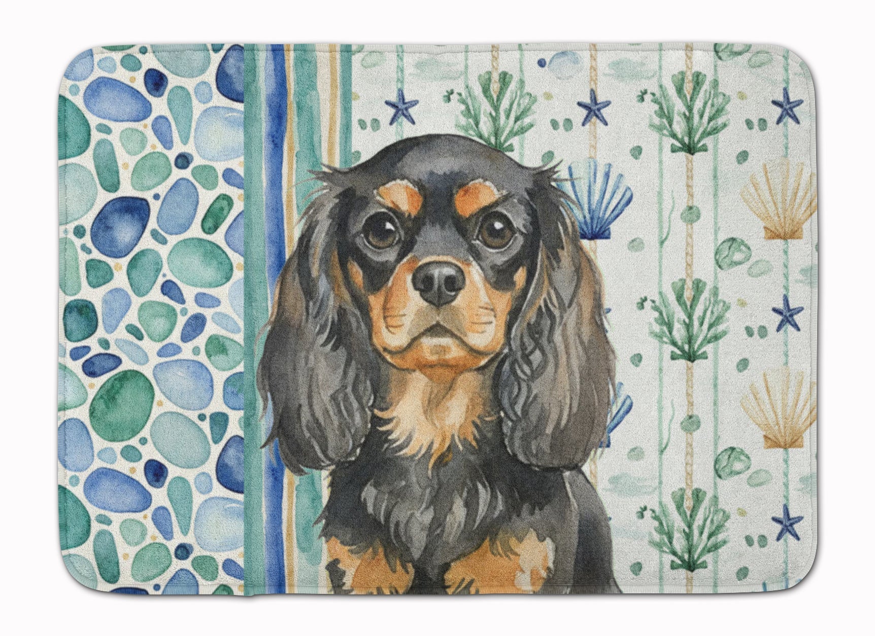 Black and Tan English Toy Spaniel Coastal Sea Glass Memory Foam Kitchen Mat Machine Washable Anti-Fatigue Cushion Comfort Bath or Kitchen Rug