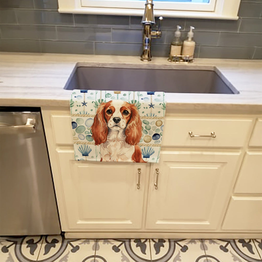 Blenheim English Toy Spaniel Coastal Sea Glass Kitchen Towel Velour Plush Front and Cotton Loop Back Machine Washable