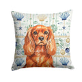 Ruby English Toy Spaniel Coastal Sea Glass Decorative Throw Pillow 18x18 Indoor Outdoor Accent Cushion, Fabric Cover with Insert for Sofa, Bed, Porch & Living Room