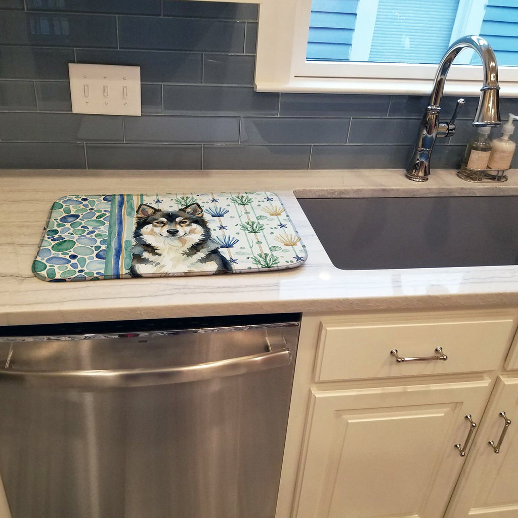 Finnish Lapphund Coastal Sea Glass Dish Drying Mat Absorbent Dish Drying Mat Pad for Kitchen Counter Dish Drainer Mat for Countertop, 14 x 21", Multicolor