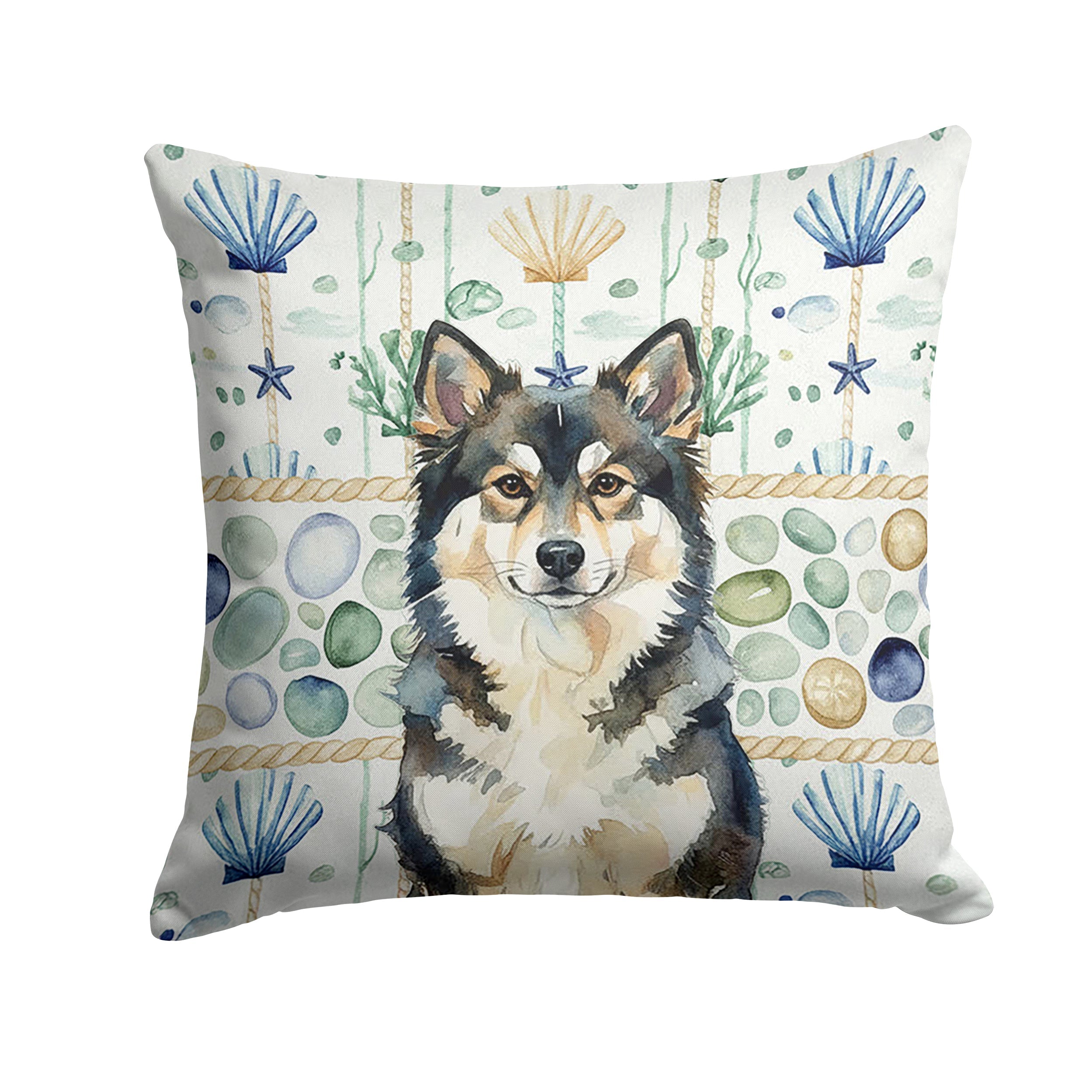 Finnish Lapphund Coastal Sea Glass Decorative Throw Pillow 18x18 Indoor Outdoor Accent Cushion, Fabric Cover with Insert for Sofa, Bed, Porch & Living Room