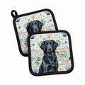 Black Flat-Coated Retriever Coastal Sea Glass Pot Holder Set of 2 Heat Resistant Quilted Hot Pads 7.5 x 7.5 Inch, Insulated Kitchen Trivets for Cooking & Baking