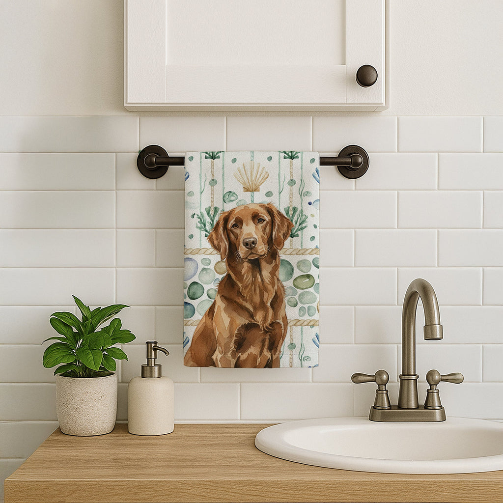 Liver Flat-Coated Retriever Coastal Sea Glass Kitchen Towel Velour Plush Front and Cotton Loop Back Machine Washable