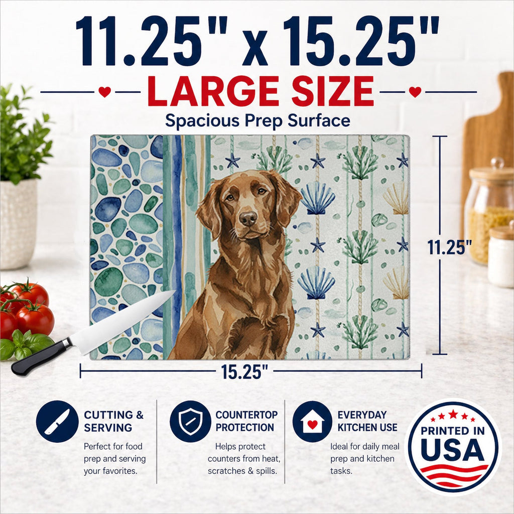 Liver Flat-Coated Retriever Coastal Sea Glass Cutting Board Tempered Glass Kitchen Cutting Surface, Heat Resistant Chopping, Non-Slip Feet, Food Prep & Serving