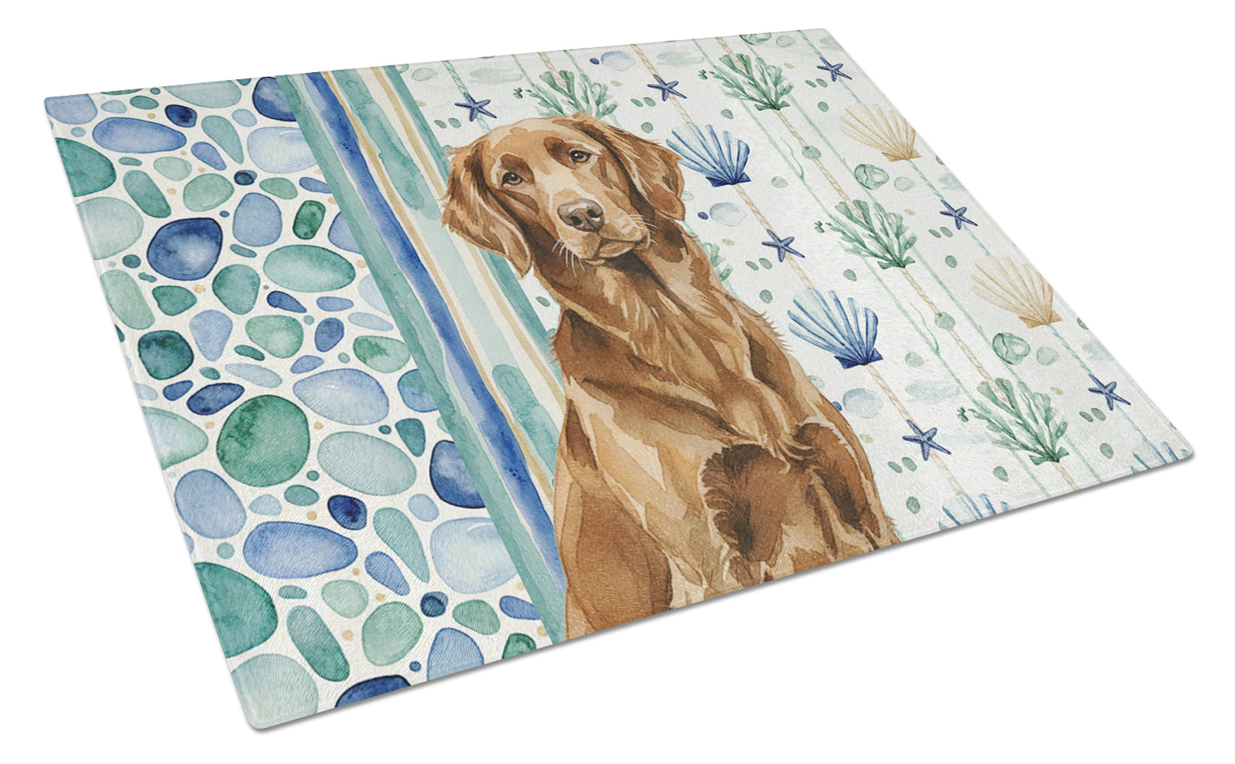 Liver Flat-Coated Retriever Coastal Sea Glass Cutting Board Tempered Glass Kitchen Cutting Surface, Heat Resistant Chopping, Non-Slip Feet, Food Prep & Serving