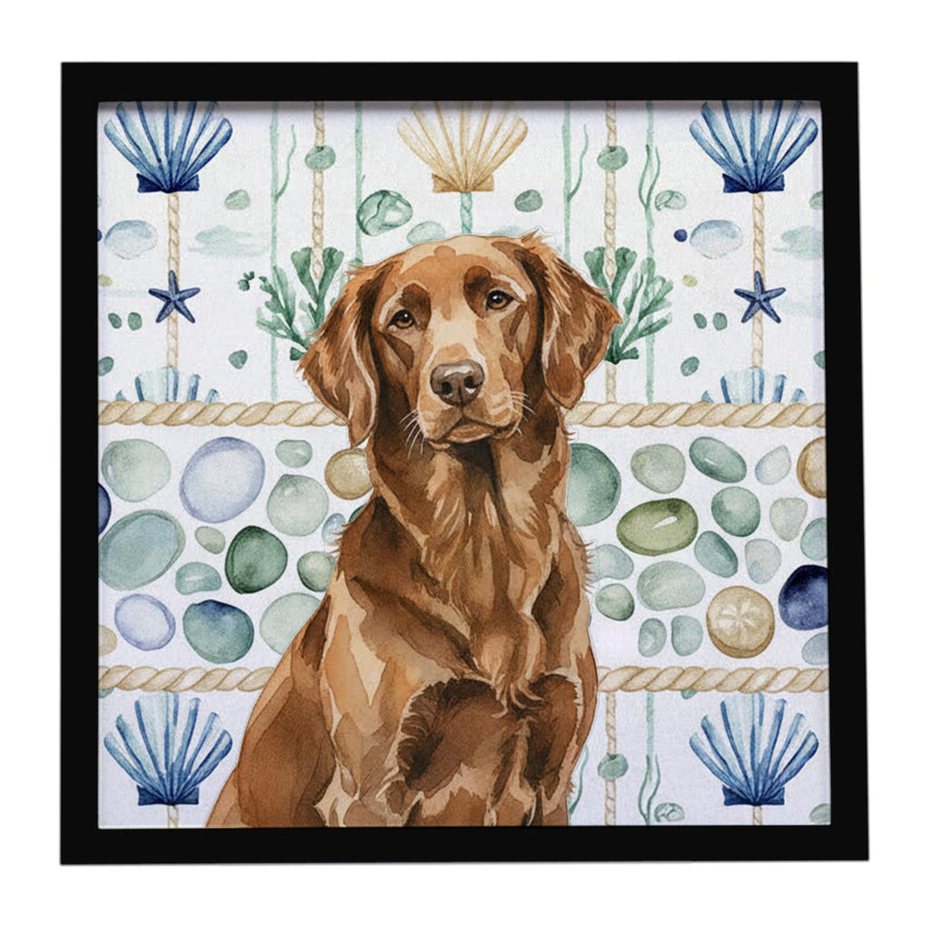 Liver Flat-Coated Retriever Coastal Sea Glass Framed Metal Print Bathroom, Kitchen, Office, Home Decor Wall Art Ready to Hang, Square, 8X8