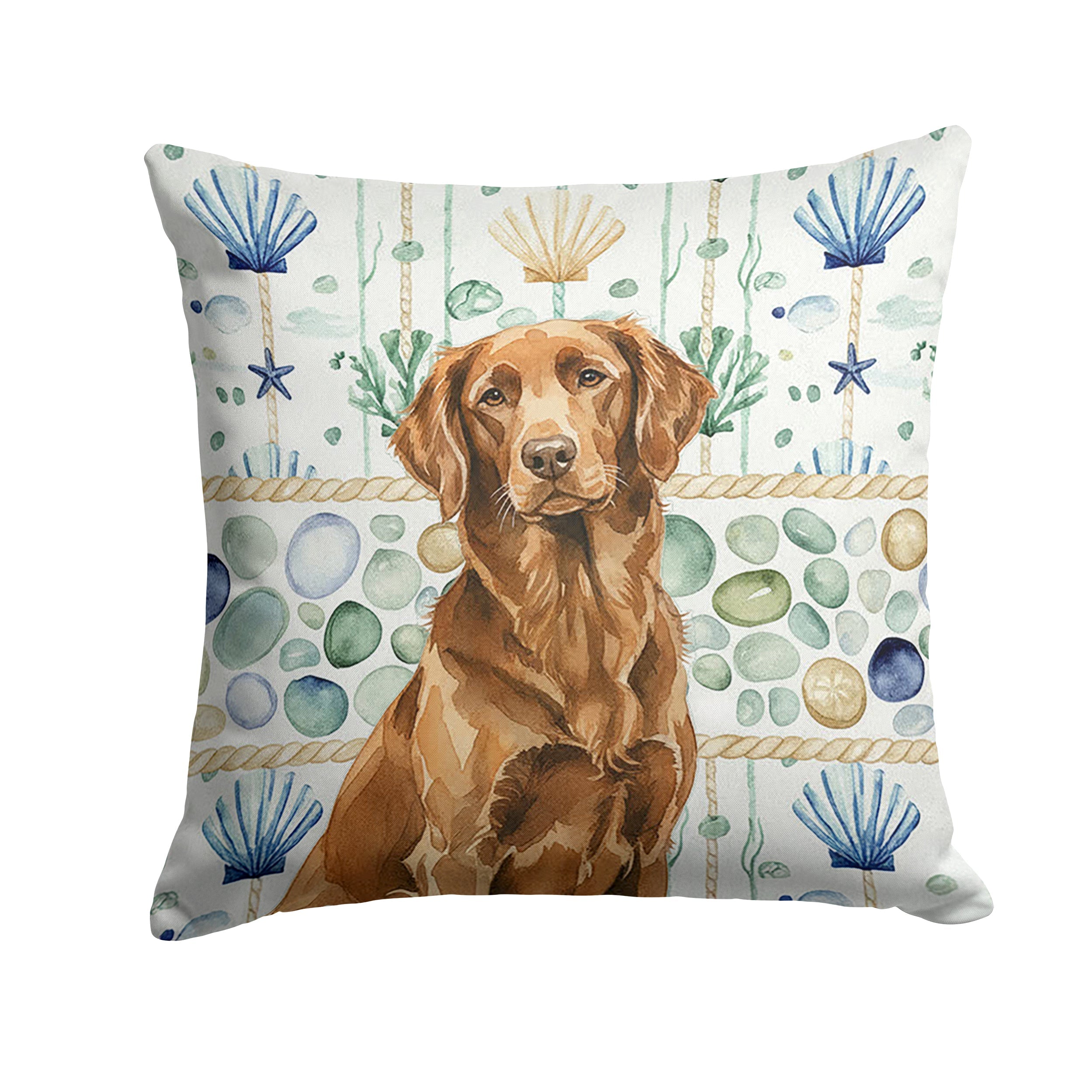 Liver Flat-Coated Retriever Coastal Sea Glass Decorative Throw Pillow 14x14 Indoor Outdoor Accent Cushion, Fabric Cover with Insert for Sofa, Bed, Porch & Living Room