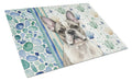Pied French Bulldog Coastal Sea Glass Cutting Board Tempered Glass Kitchen Cutting Surface, Heat Resistant Chopping, Non-Slip Feet, Food Prep & Serving