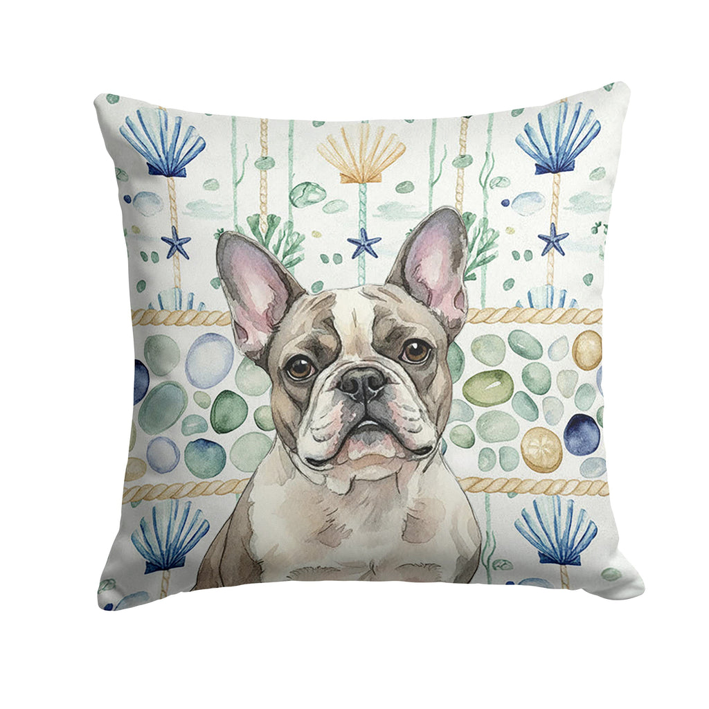 Pied French Bulldog Coastal Sea Glass Decorative Throw Pillow 18x18 Indoor Outdoor Accent Cushion, Fabric Cover with Insert for Sofa, Bed, Porch & Living Room
