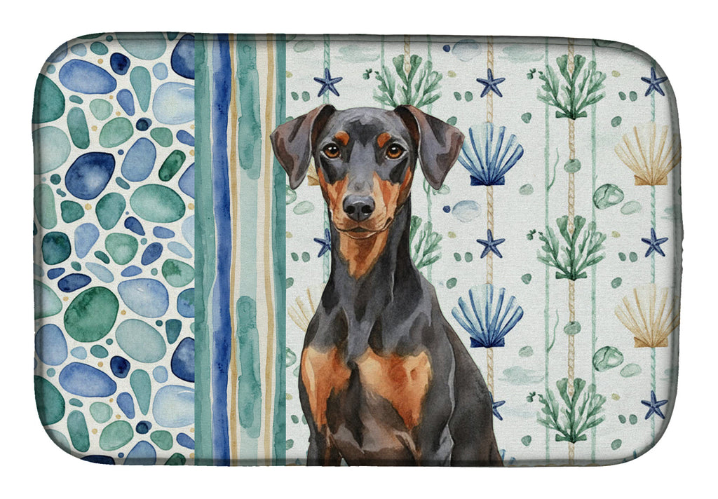 German Pinscher Coastal Sea Glass Dish Drying Mat Absorbent Dish Drying Mat Pad for Kitchen Counter Dish Drainer Mat for Countertop, 14 x 21", Multicolor