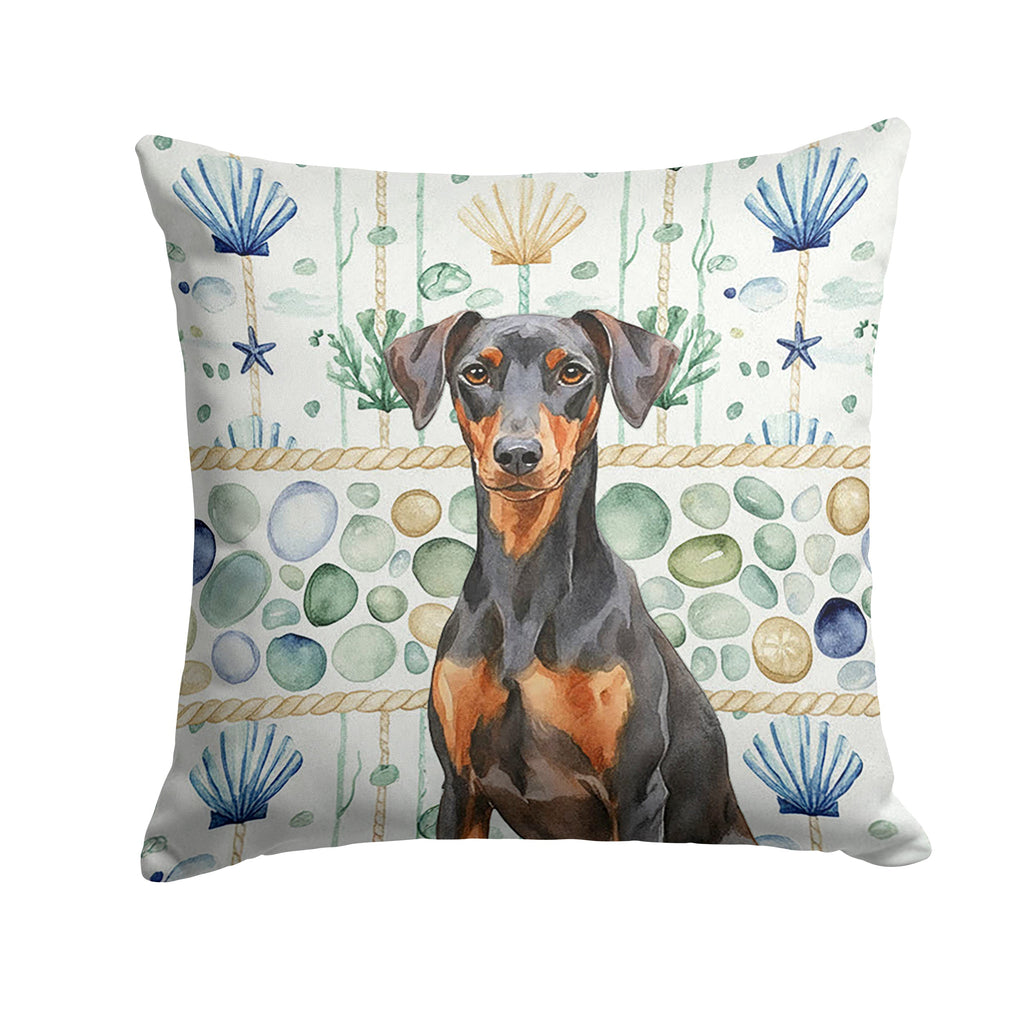 German Pinscher Coastal Sea Glass Decorative Throw Pillow 14x14 Indoor Outdoor Accent Cushion, Fabric Cover with Insert for Sofa, Bed, Porch & Living Room