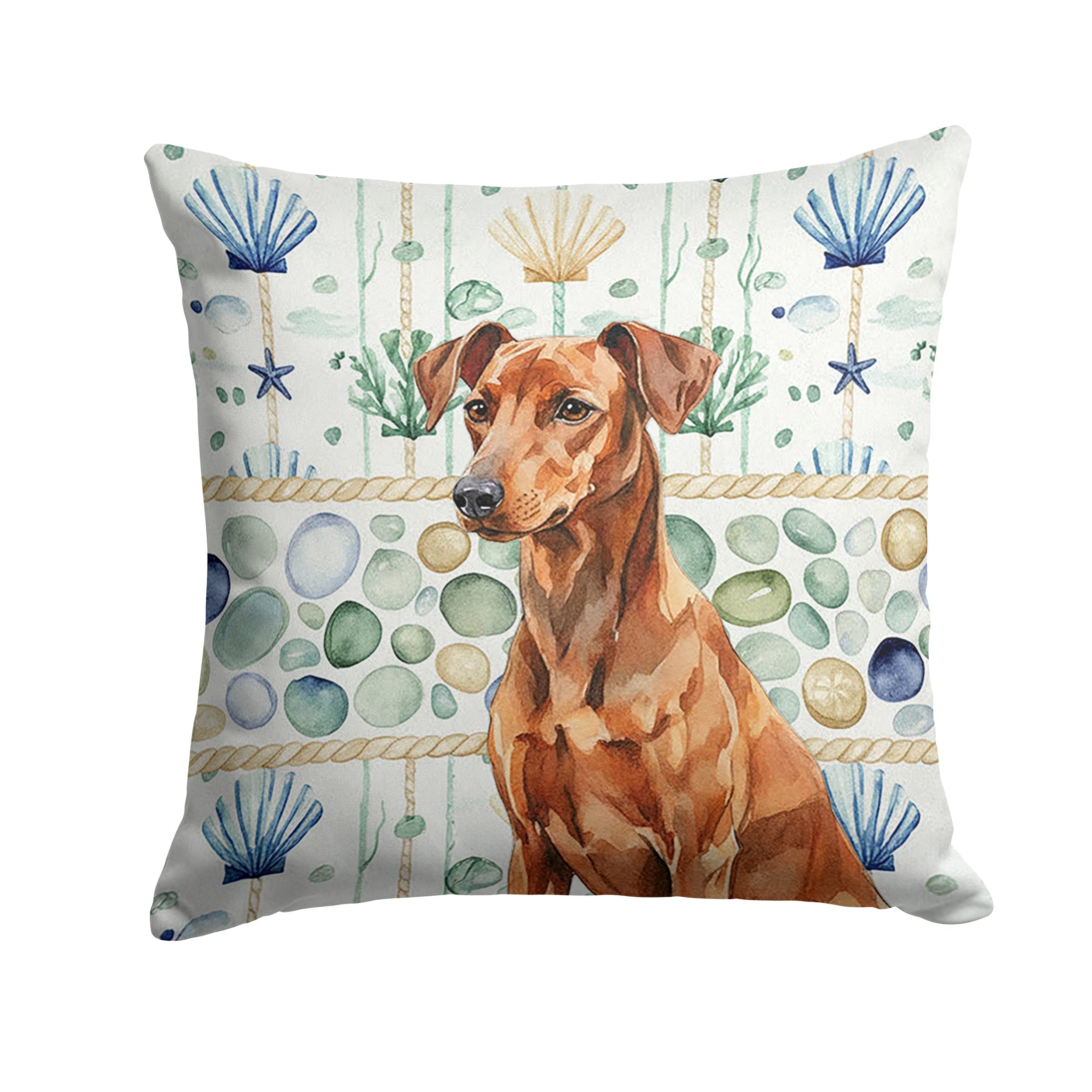 Red German Pinscher Coastal Sea Glass Decorative Throw Pillow 18x18 Indoor Outdoor Accent Cushion, Fabric Cover with Insert for Sofa, Bed, Porch & Living Room