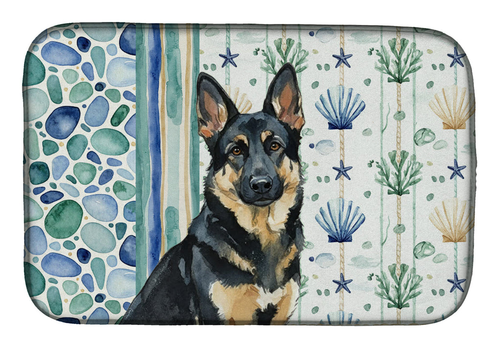 Black and Tan German Shepherd Coastal Sea Glass Dish Drying Mat Absorbent Dish Drying Mat Pad for Kitchen Counter Dish Drainer Mat for Countertop, 14 x 21", Multicolor