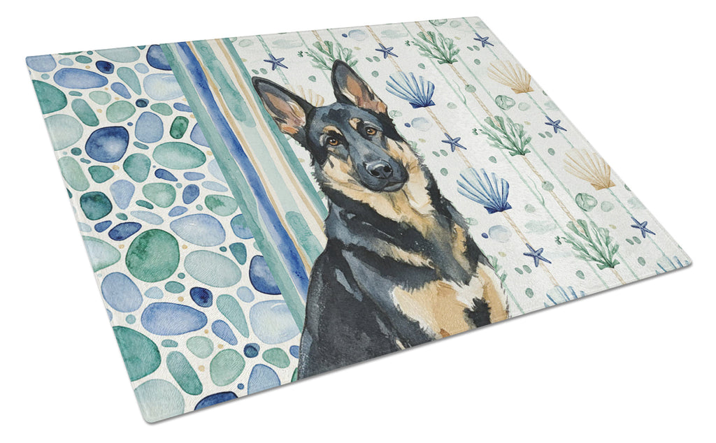 Black and Tan German Shepherd Coastal Sea Glass Cutting Board Tempered Glass Kitchen Cutting Surface, Heat Resistant Chopping, Non-Slip Feet, Food Prep & Serving