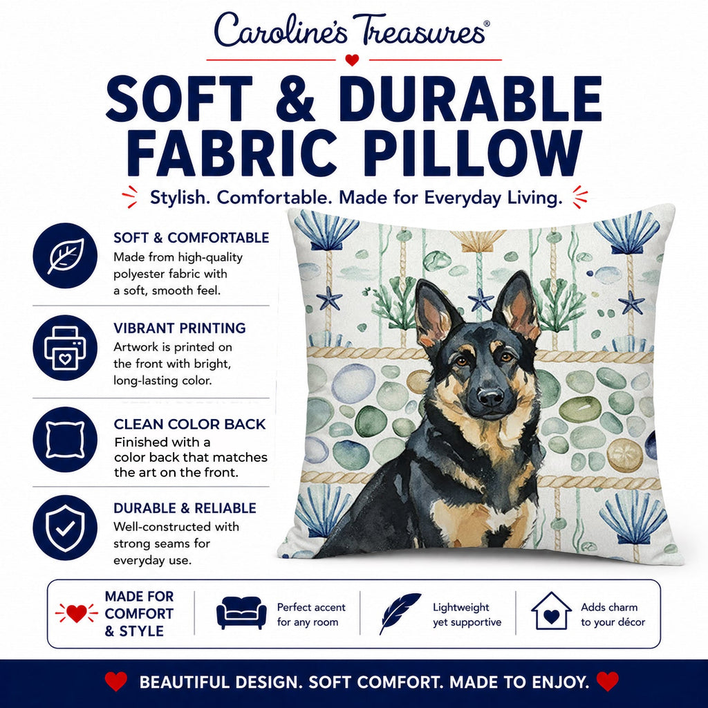 Black and Tan German Shepherd Coastal Sea Glass Decorative Throw Pillow 14x14 Indoor Outdoor Accent Cushion, Fabric Cover with Insert for Sofa, Bed, Porch & Living Room