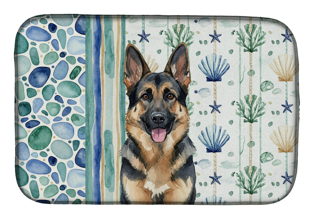 German Shepherd Coastal Sea Glass Dish Drying Mat Absorbent Dish Drying Mat Pad for Kitchen Counter Dish Drainer Mat for Countertop, 14 x 21", Multicolor